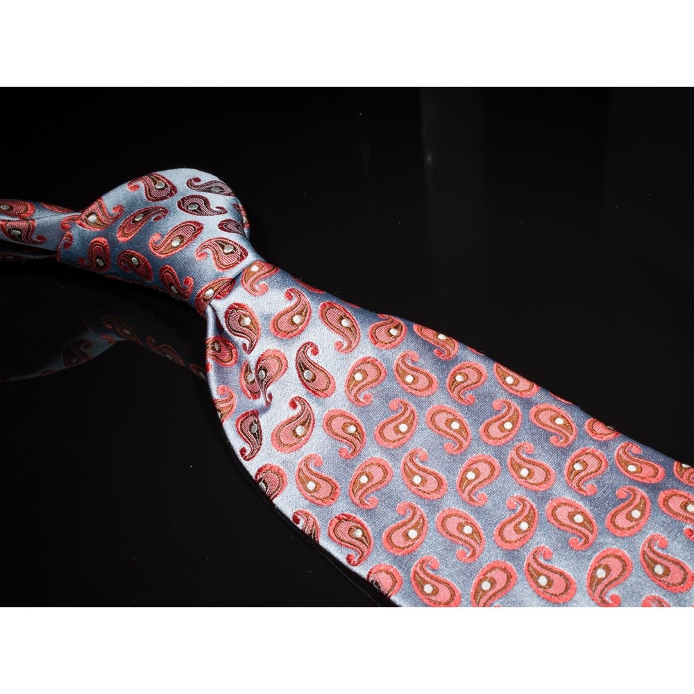 Jos A. Bank Silk Tie Designer Silver Orange Mini Pine Signature Collection Italy
